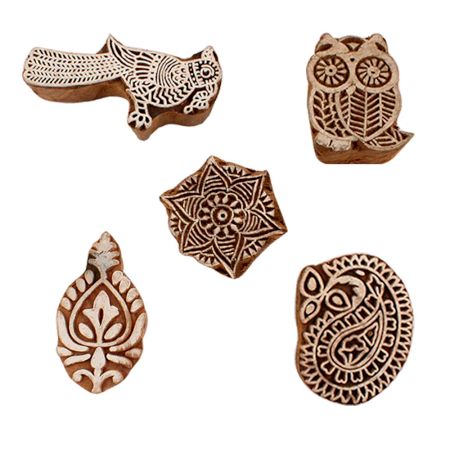 Set of 5 Piece New Mix Wooden Printing Blocks